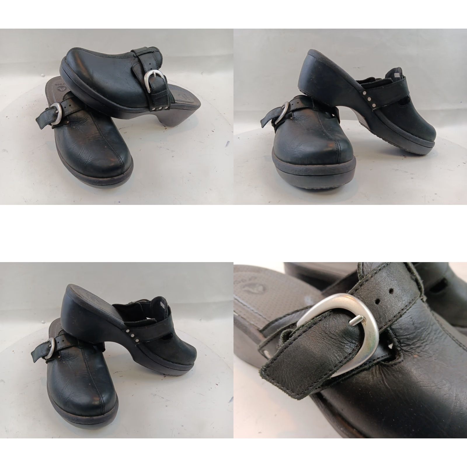 Crocs Crocs Cobbler 15513 Women Sz 11 Black Leather Mule Clogs Wedge Slip On Buckle Size US 11 / IT 41 - 10 Thumbnail