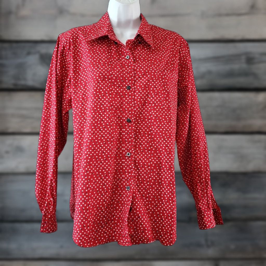 Roper Roper Five Star Button Up Shirt Red White Horseshoe Print Womens Large Cotton Shirt Size L / US 10 / IT 46 - 1 Thumbnail