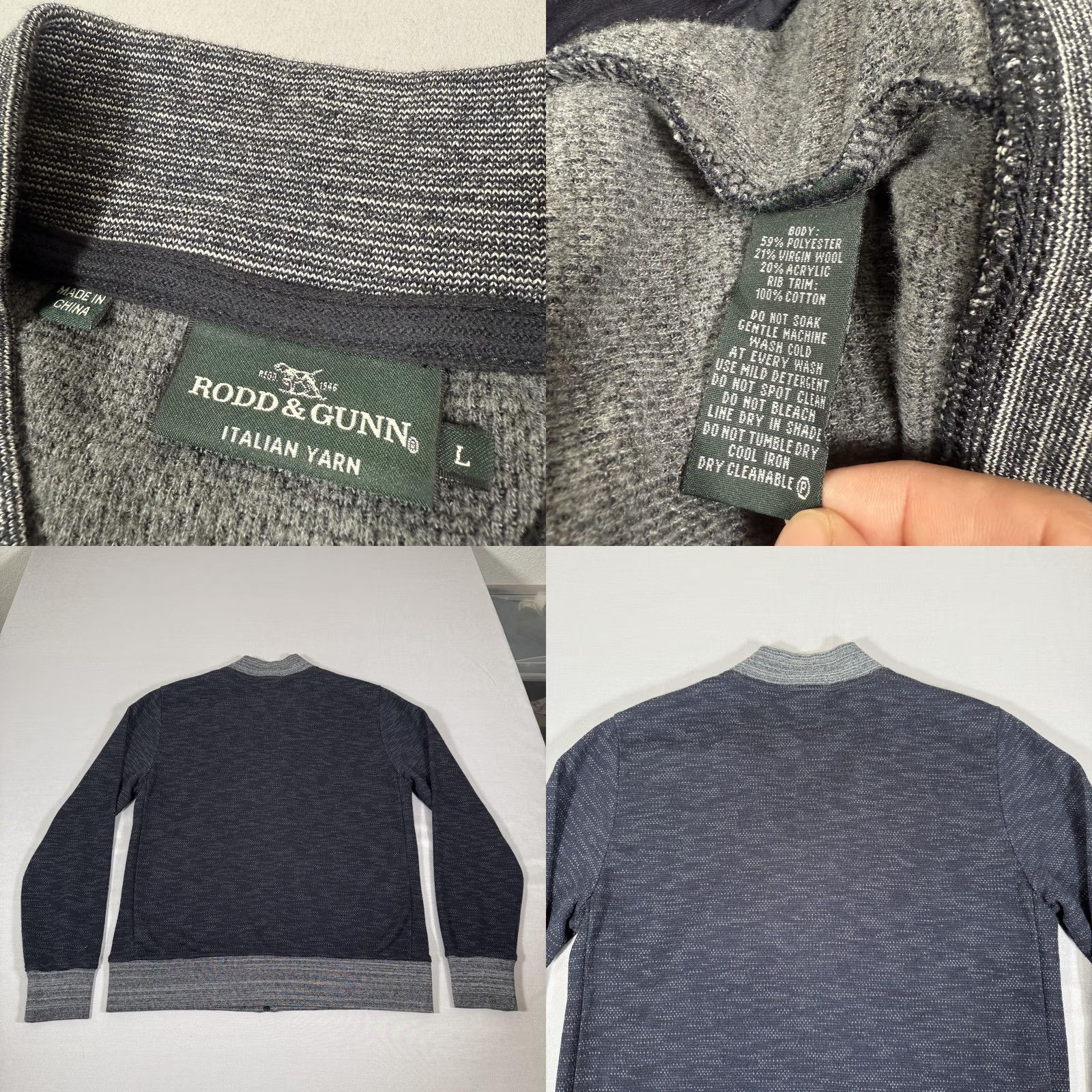 Rodd & Gunn Rodd & Gunn Jacket Mens L Gray Full Zip Knit Bomber Italian Yarn Size US L / EU 52-54 / 3 - 8 Thumbnail