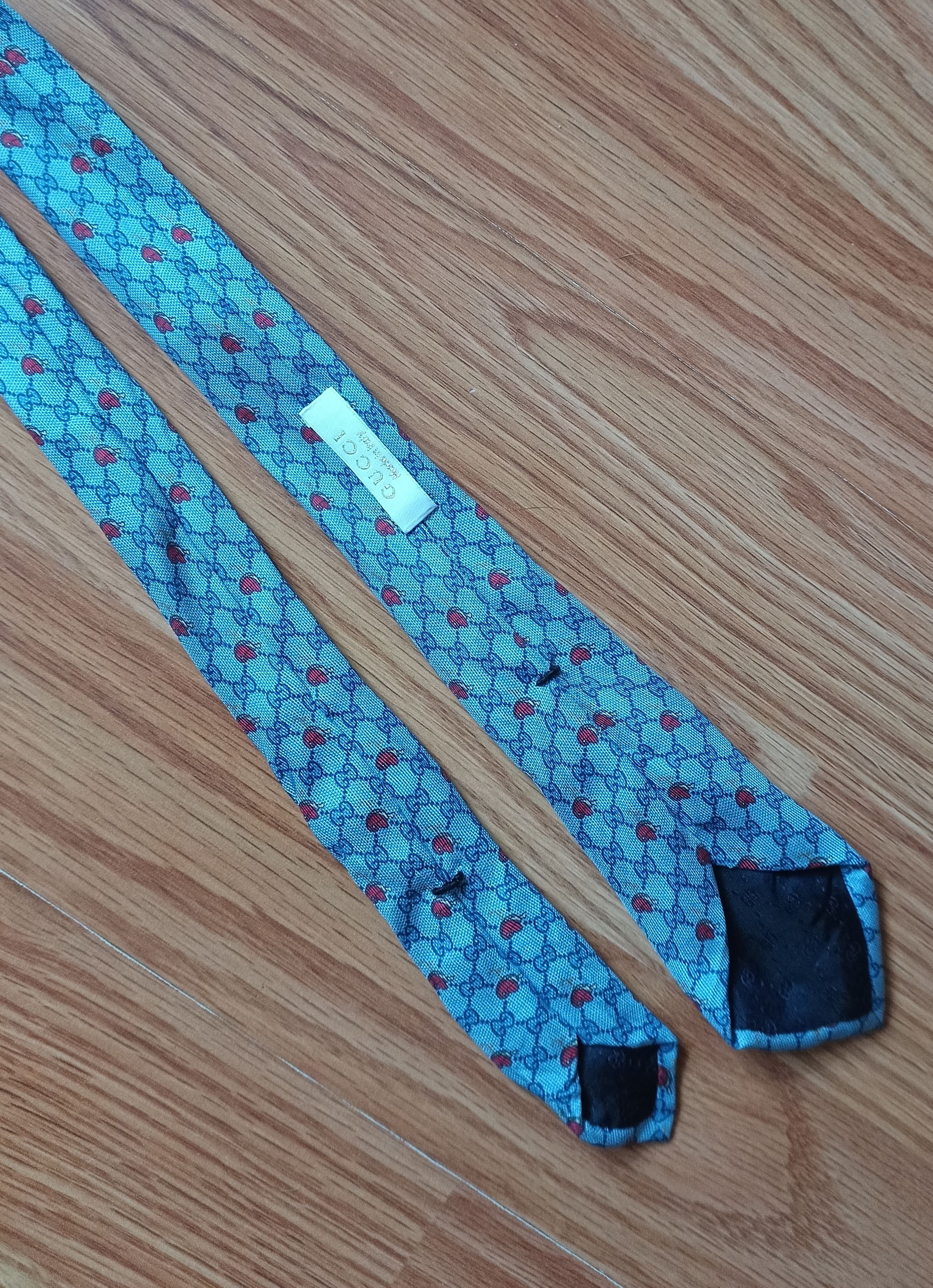 Gucci Gucci GG Pattern Rare Blue Slim Silk Mens Tie Size ONE SIZE - 3 Thumbnail