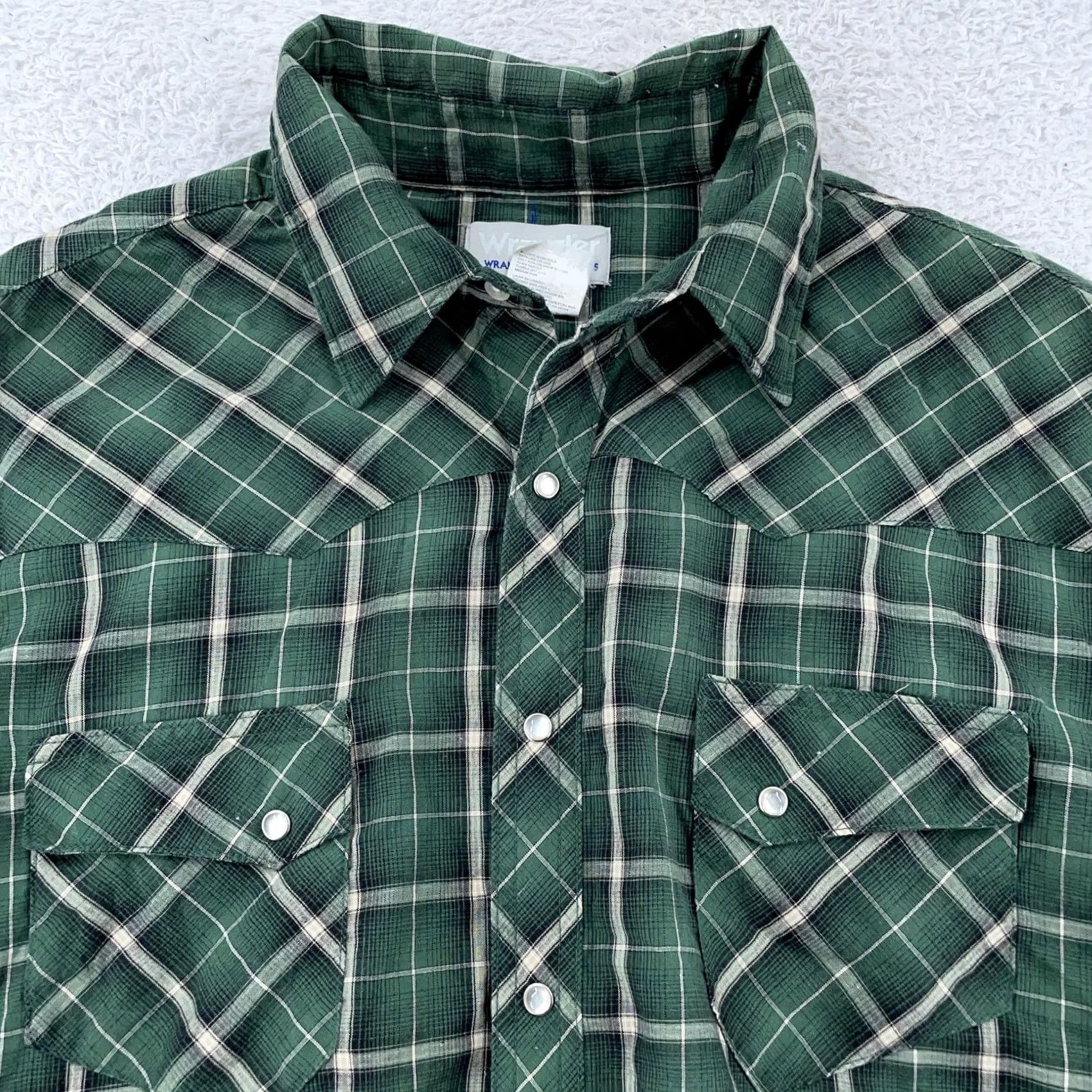Wrangler Wrangler Shirt Mens XL Green Plaid Pearl Snap Western Collared MTW1229 Size US XL / EU 56 / 4 - 2 Thumbnail