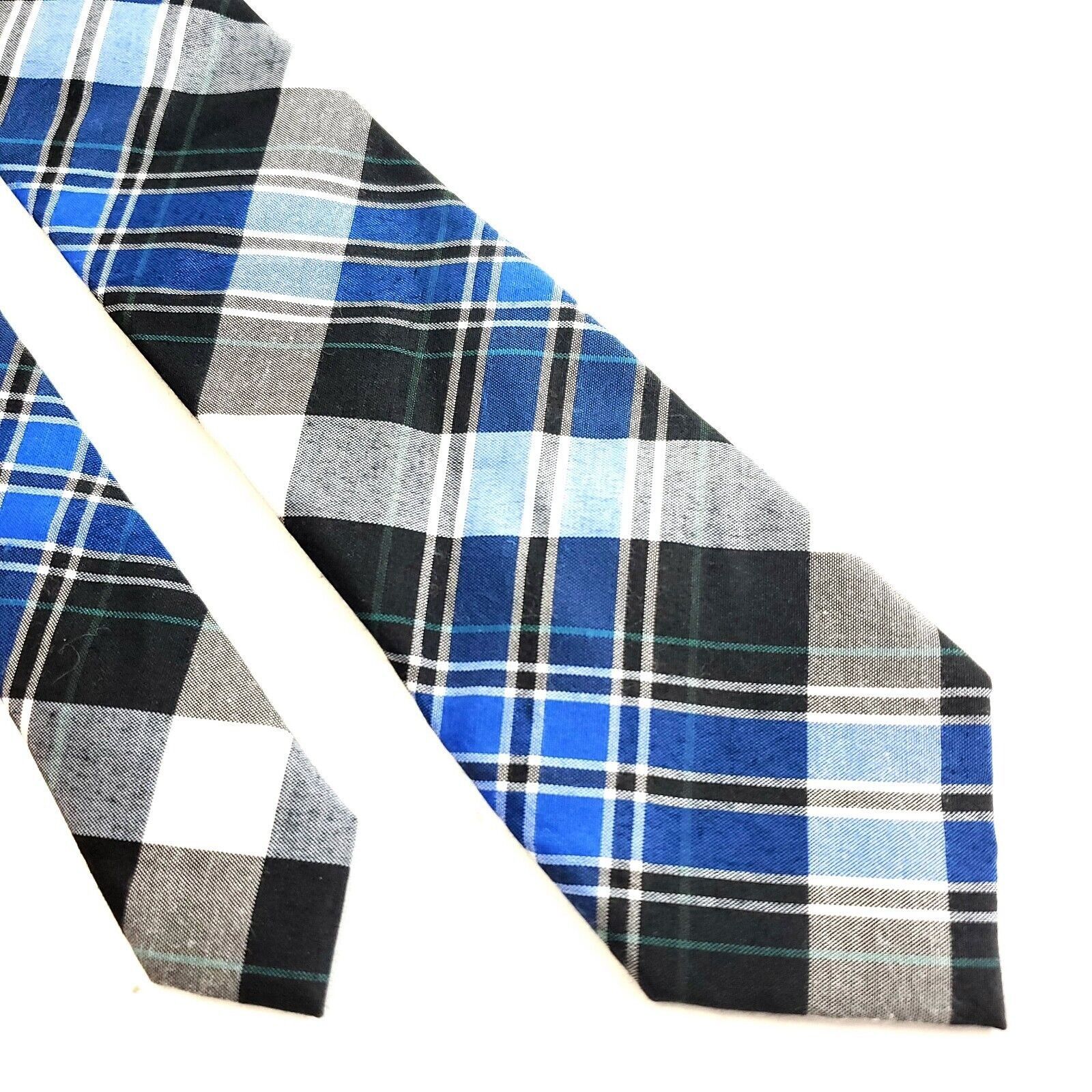 1901 1901 Blue Black Green Plaid Polyester Skinny Tie Size ONE SIZE - 1 Thumbnail