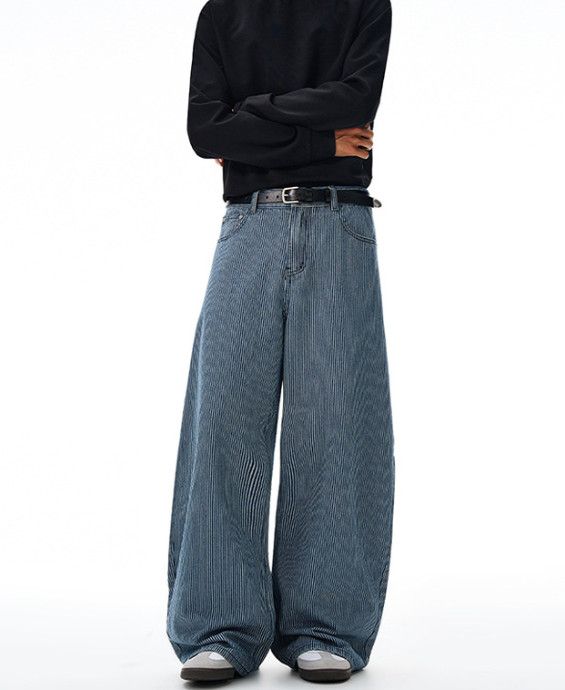 Japanese Brand American high-street retro pinstripe curved loose jeans Size US 32 / EU 48 - 2 Thumbnail