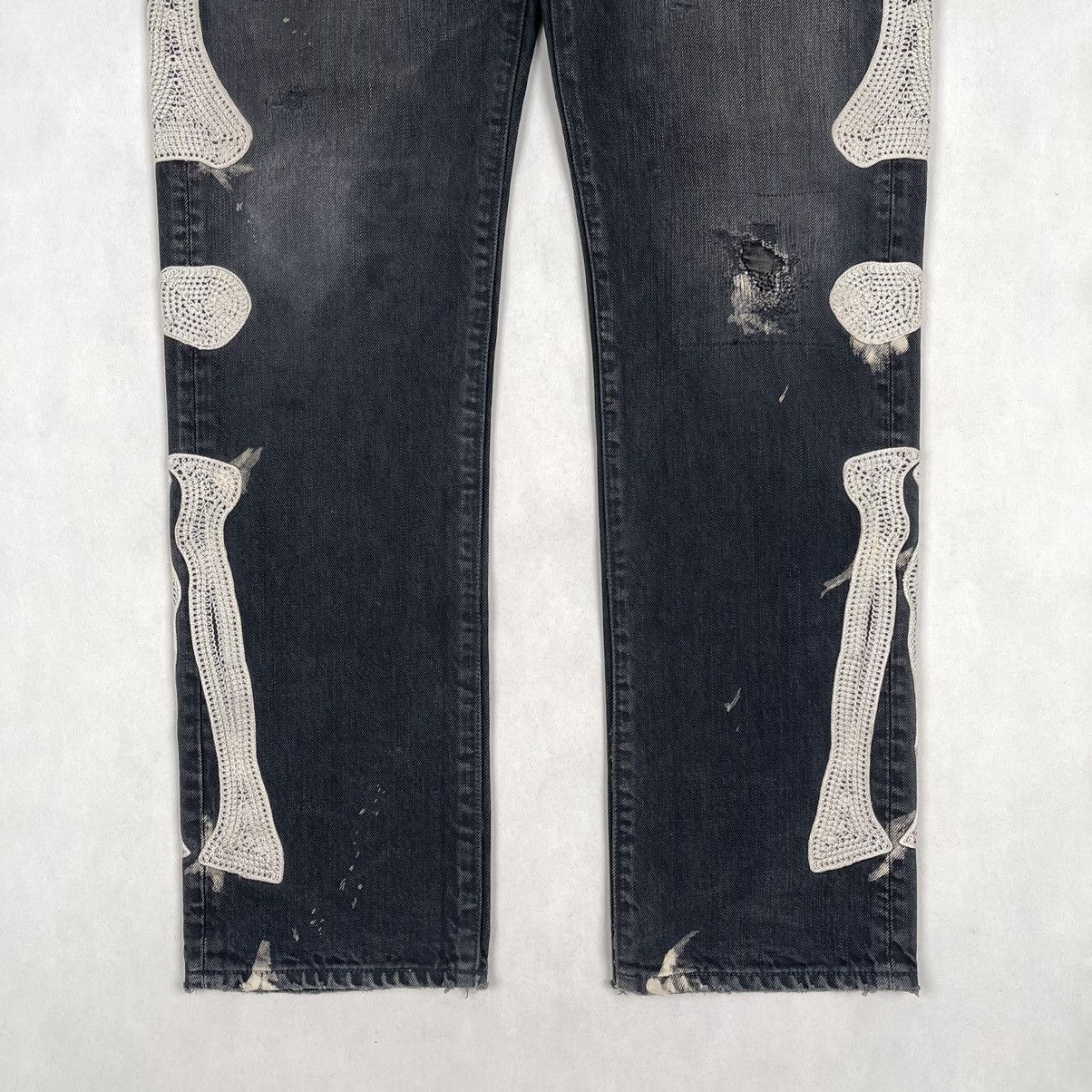 Kapital Kountry FW19 Distressed Denim (Bone/Skeleton Embroidered) Size US 32 / EU 48 - 4 Thumbnail