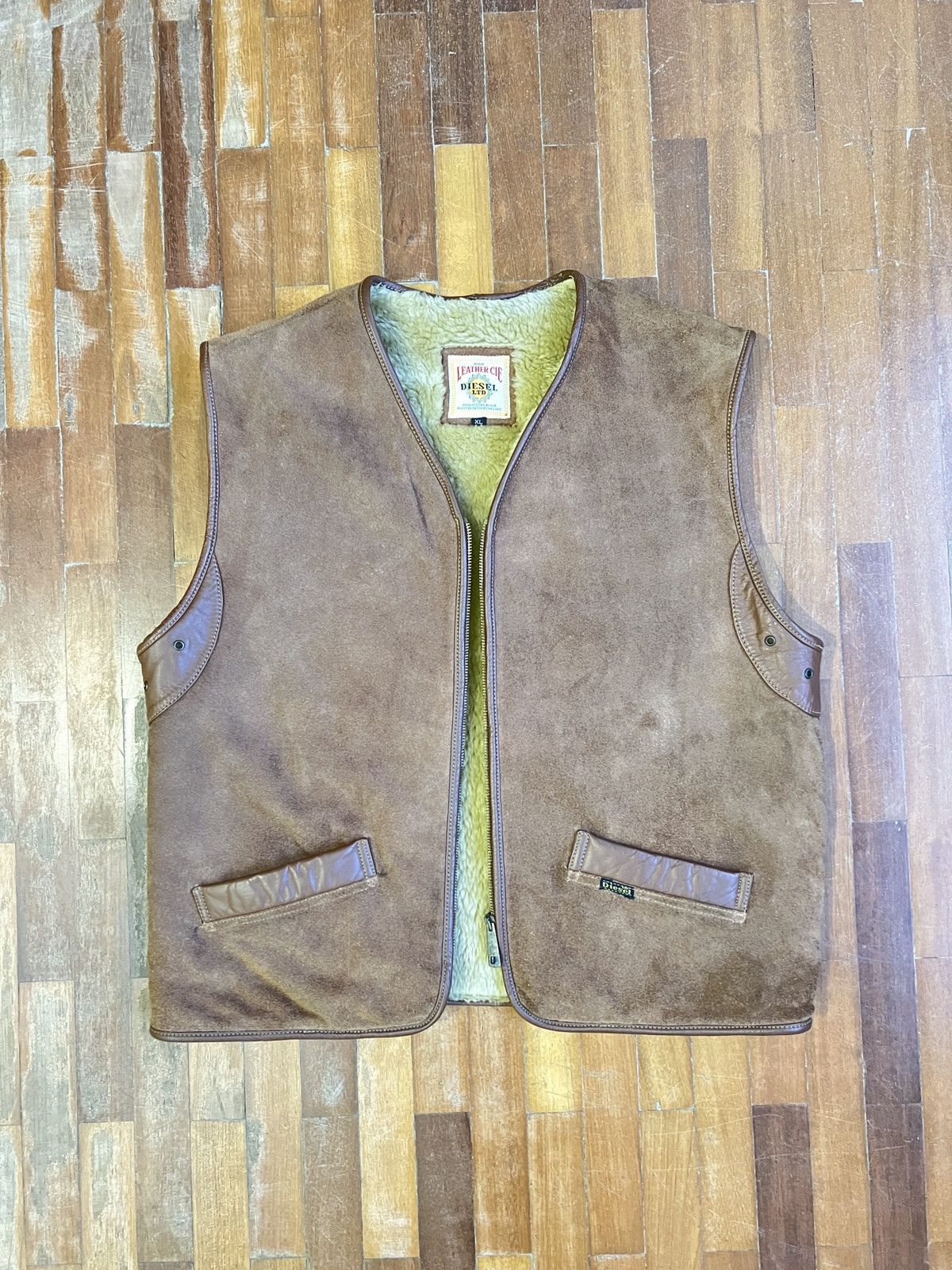 image of Vintage Diesel Suede Vest in Brown, Men's (Size XL)