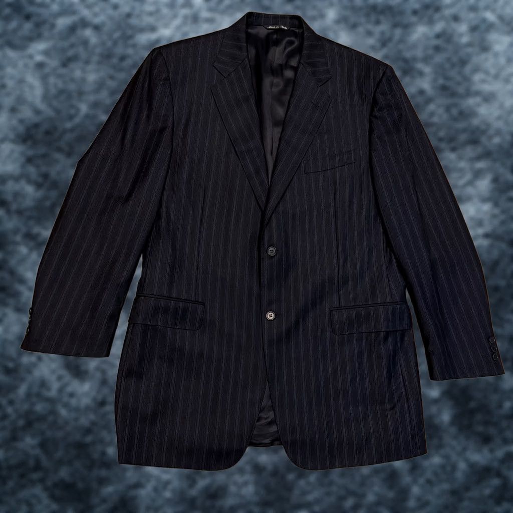 Canali CANALI 2 Piece Suit Wool Blue Stripe 100% Wool 52L Regular Italian Made In Italy Men Jacket & Pants 35x31 Size 52R - 1 Thumbnail