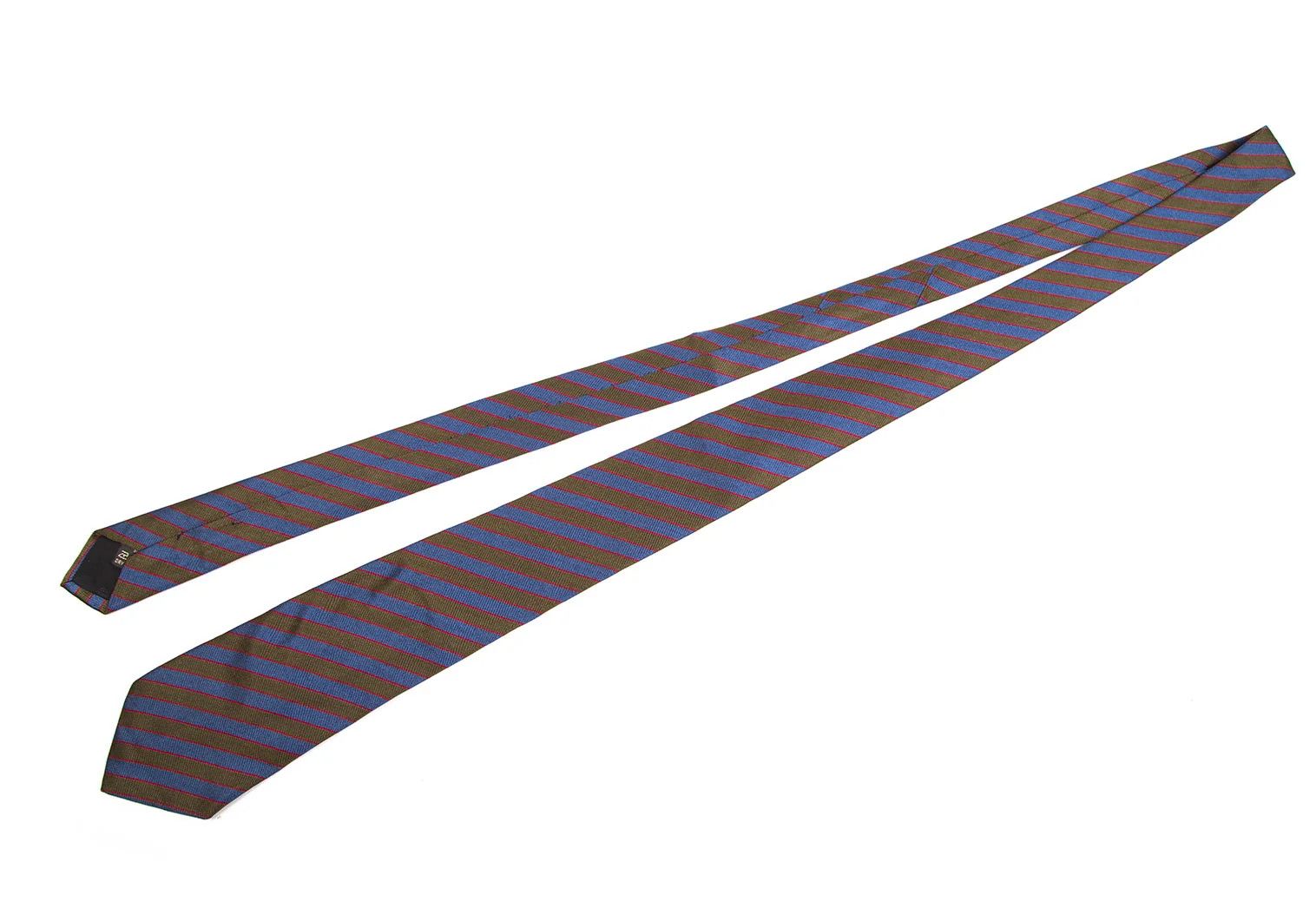 Dries Van Noten Silk Regimental Tie in Khaki Blue Size ONE SIZE - 2 Thumbnail