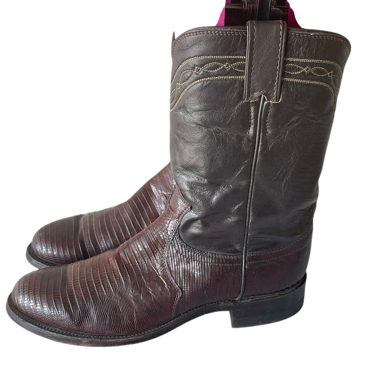 Justin Boots Justin Vintage USA Brown Leather Reptile Short Boots SZ 8 Size US 8 / IT 38 - 3 Thumbnail