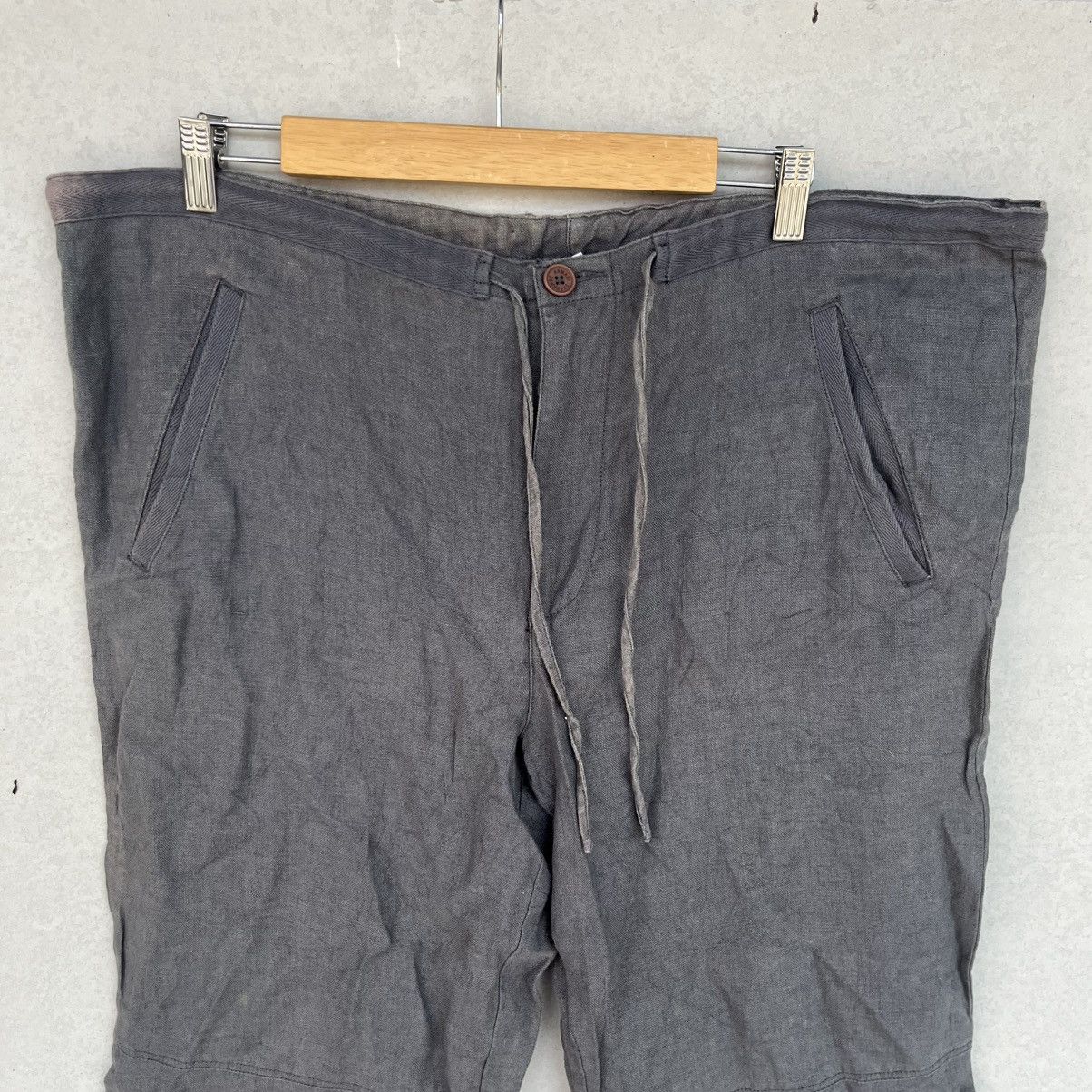 Other Vintage Grey Linen Trousers With Drawstring Waist Size L Size 32" / US 10 / IT 46 - 3 Thumbnail