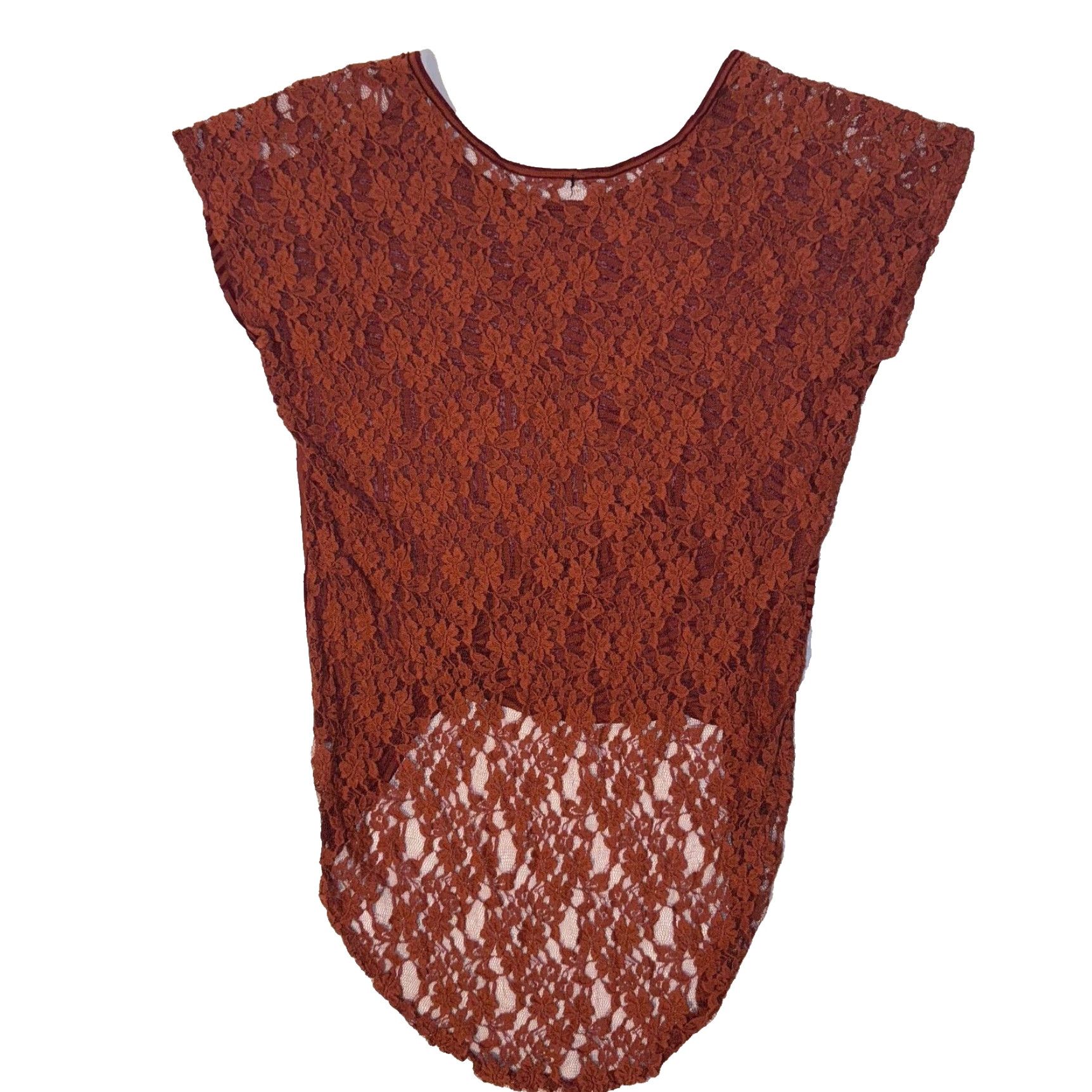 Free People Free People Tunic Blouse Short Sleeve Round Neck M Orange Lace Crochet Sheer Boho Beach 90s Womens Size M / US 6-8 / IT 42-44 - 5 Thumbnail