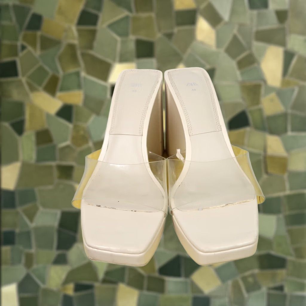 Zara ZARA cream faux leather platform sandal heel clear vinyl strap 40 Women Platform High Heel Party/Cocktail EU 40 / US 9 Womens Size US 9 / IT 39 - 1 Thumbnail