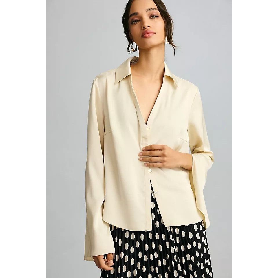 Anthropologie Anthropologie NWT Silky Button Down Shirt SZ L Size L / US 10 / IT 46 - 1 Thumbnail