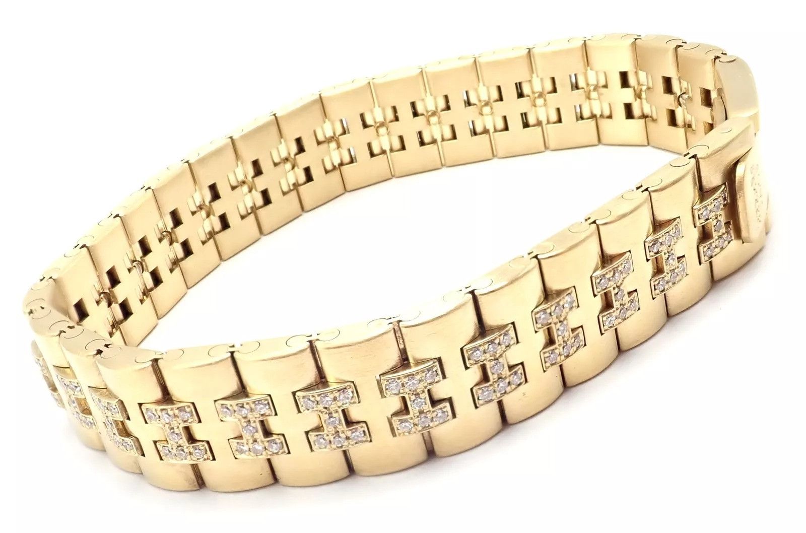 Hermes Vintage Hermes Paris 18k Yellow Gold Diamond H Link Bracelet Size ONE SIZE - 6 Thumbnail