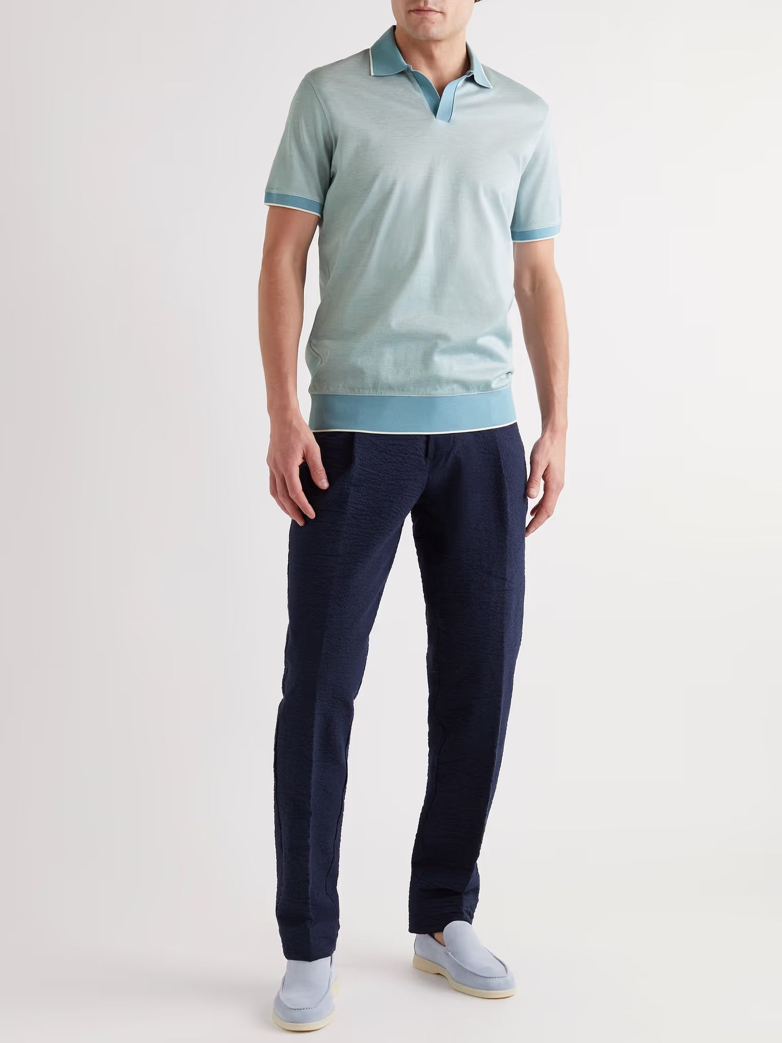 Loro Piana o1srvl11e0924 Oxford Polo Shirt in Light Blue Size US S / EU 44-46 / 1 - 2 Thumbnail