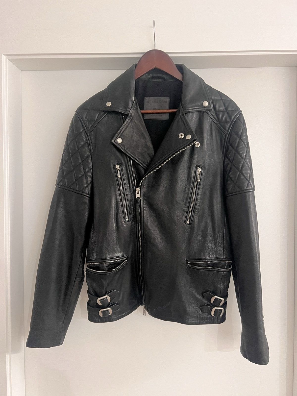 Image of Allsaints x Vintage All Saints Yuki Biker Leather Jacket Men’S Small in Black, Men's