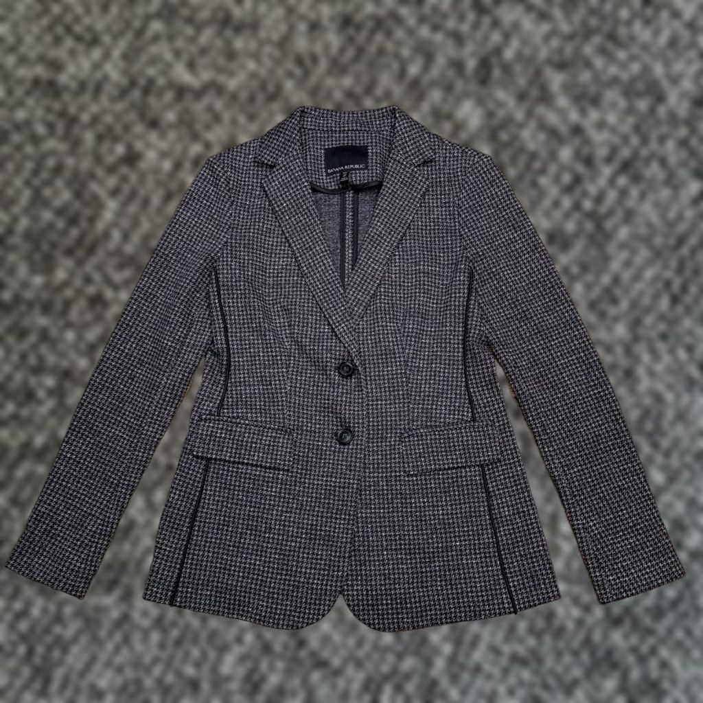 Banana Republic Banana Republic Two Button Blazer Womens 2 Petite Black Houndstooth Size XS / US 0-2 / IT 36-38 - 1 Thumbnail