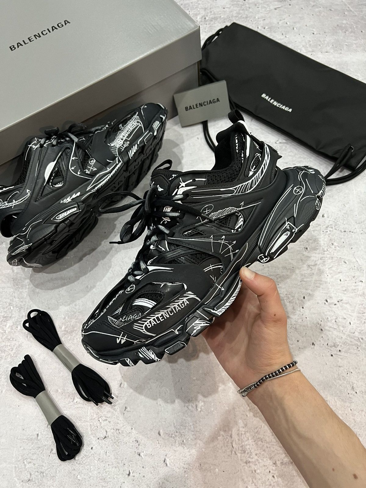 image of Balenciaga Track Sneaker Sketch Graffiti in Black, Men's (Size 10)