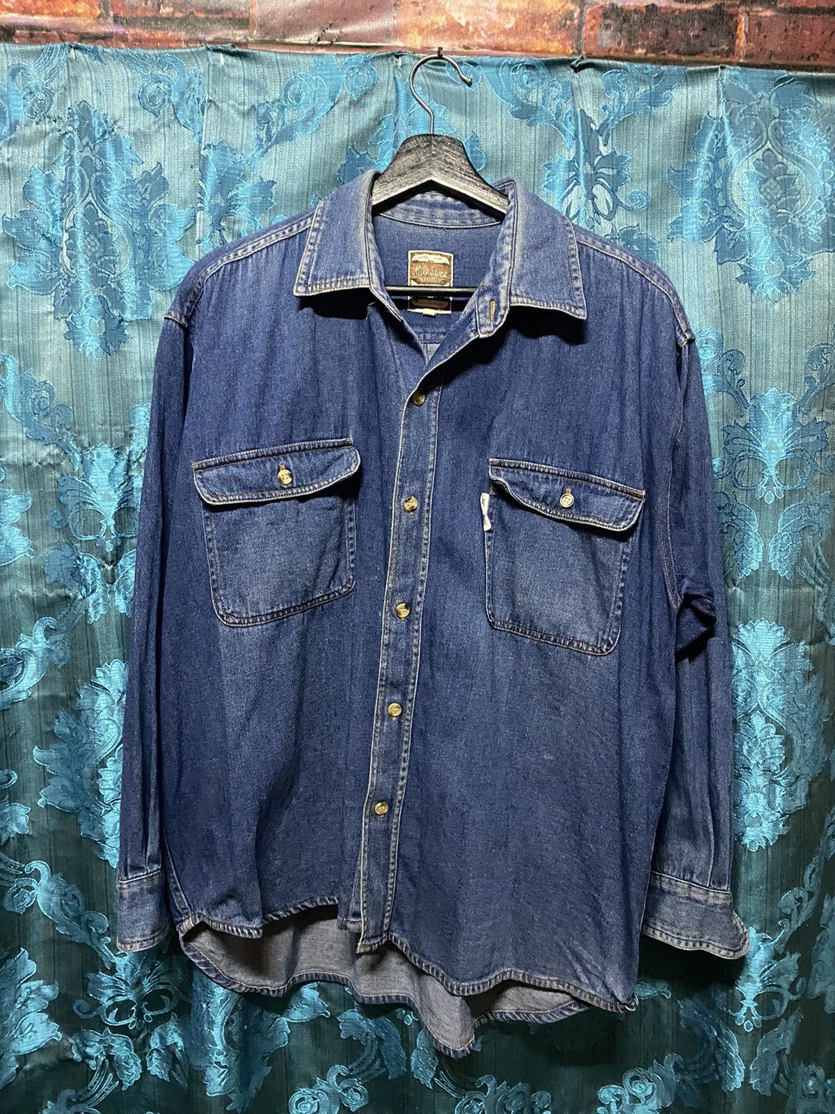 image of Vintage Miles Stones Denim Western Work Shirt in Blue, Men's (Size Large)