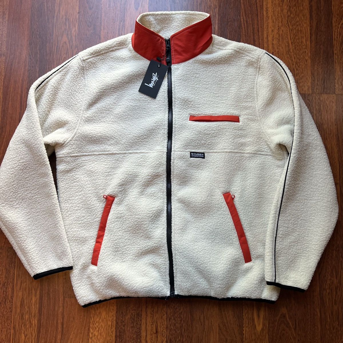 image of NWT Stussy Nylon Mock Neck Fleece Zip Jacket in Beige, Men's (Size Medium)
