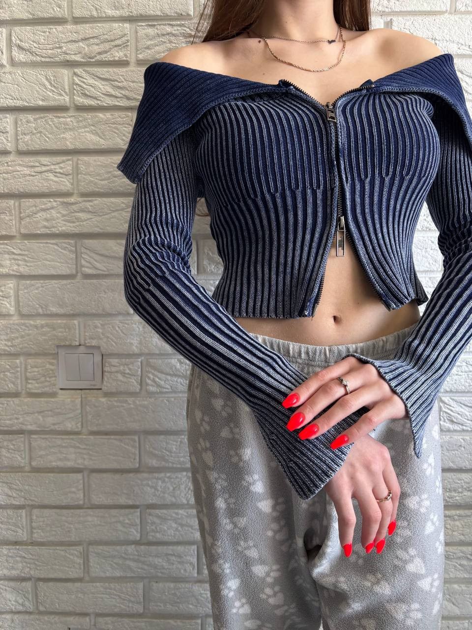 Jaded London Tribeca Blue Ribbed Off The Shoulder Knit Y2K Size M / US 6-8 / IT 42-44 - 3 Thumbnail