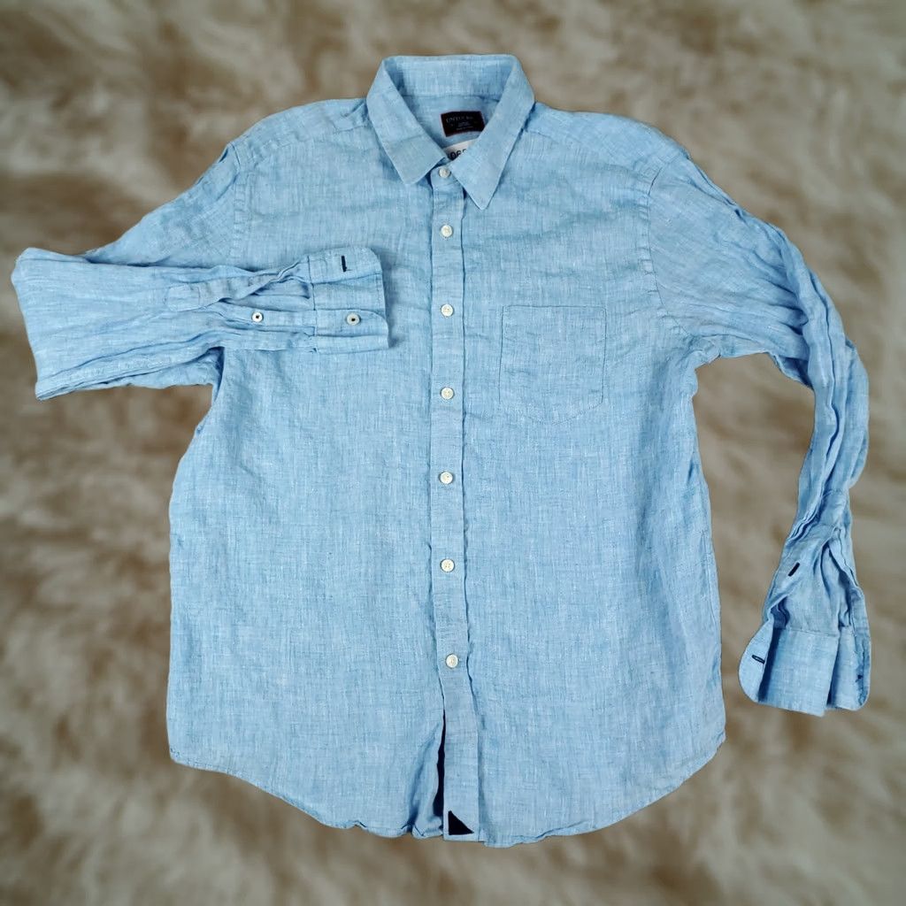 UNTUCKit UNTUCKit Shirt Mens L Blue Linen Button Up Long Sleeve Size US L / EU 52-54 / 3 - 1 Thumbnail