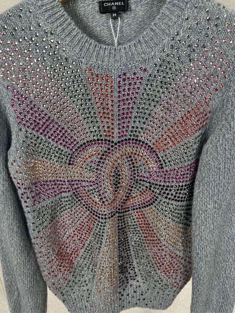 Chanel Chanel Gray Crystal Logo Long Sleeve Sweater. Size US S / EU 44-46 / 1 - 3 Thumbnail