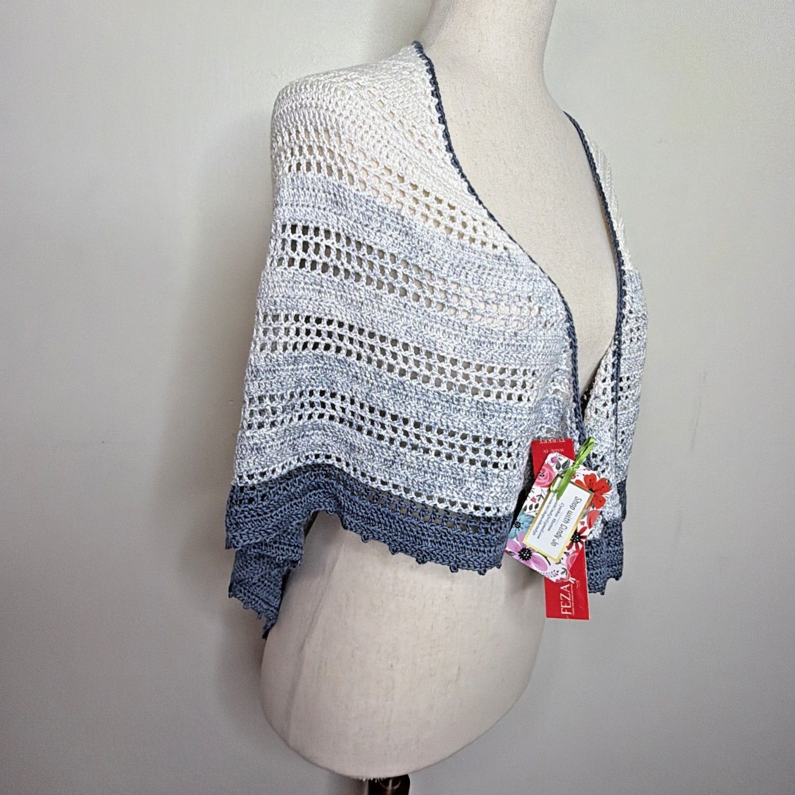 Other Crochet Shawl Sarong Wrap Handmade FEZA Cotton Viscose Yarn Size ONE SIZE - 9 Thumbnail