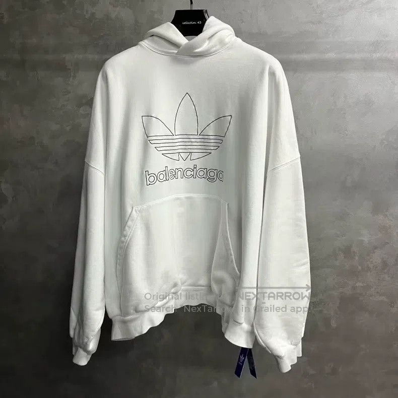Balenciaga White Logo Letter Print Hooded Sweatshirt