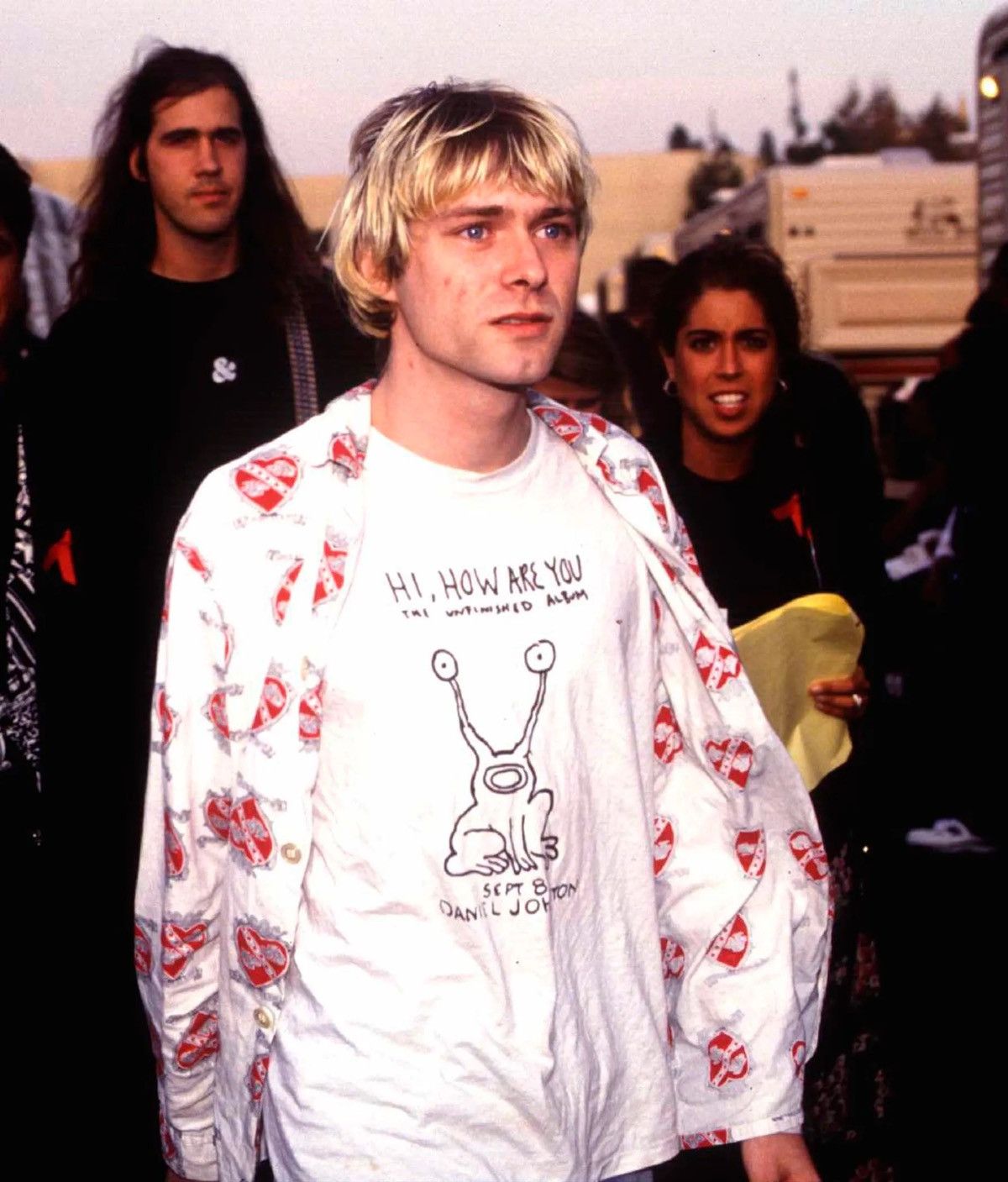 image of Band Tees x Kurt Cobain Hi How Are You Daniel Johnston Kurt Cobain Wall Of Fame 2013 in White (Size