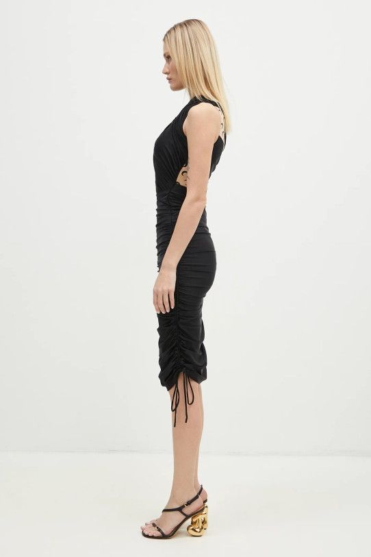 Marine Serre o1s22i1n0225 Draped Jersey Dress in Black Size XS / US 0-2 / IT 36-38 - 2 Thumbnail