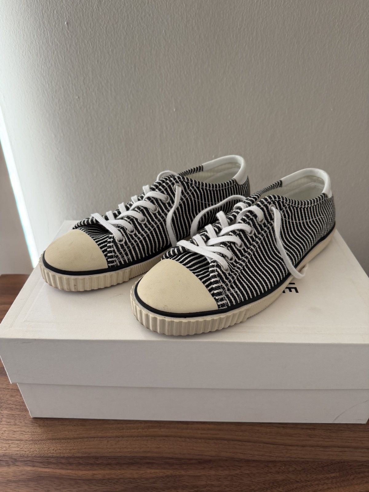 Celine CELINE - BLACK/WHITE STRIPE SNEAKERS - HEDI SLIMANE Size US 8 / EU 41 - 2 Thumbnail