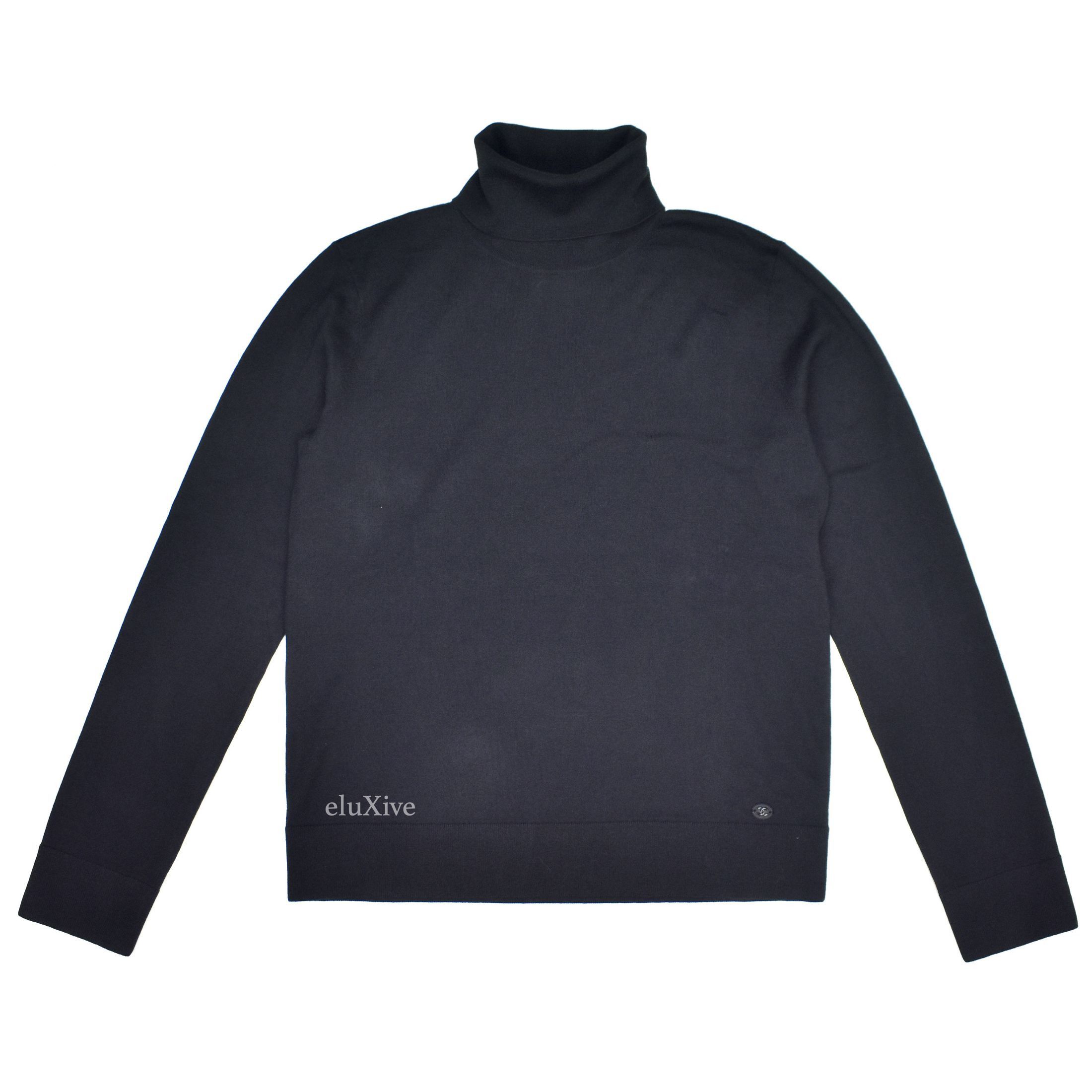 Chanel Black Wool Cotton Uniform Turtleneck Sweater