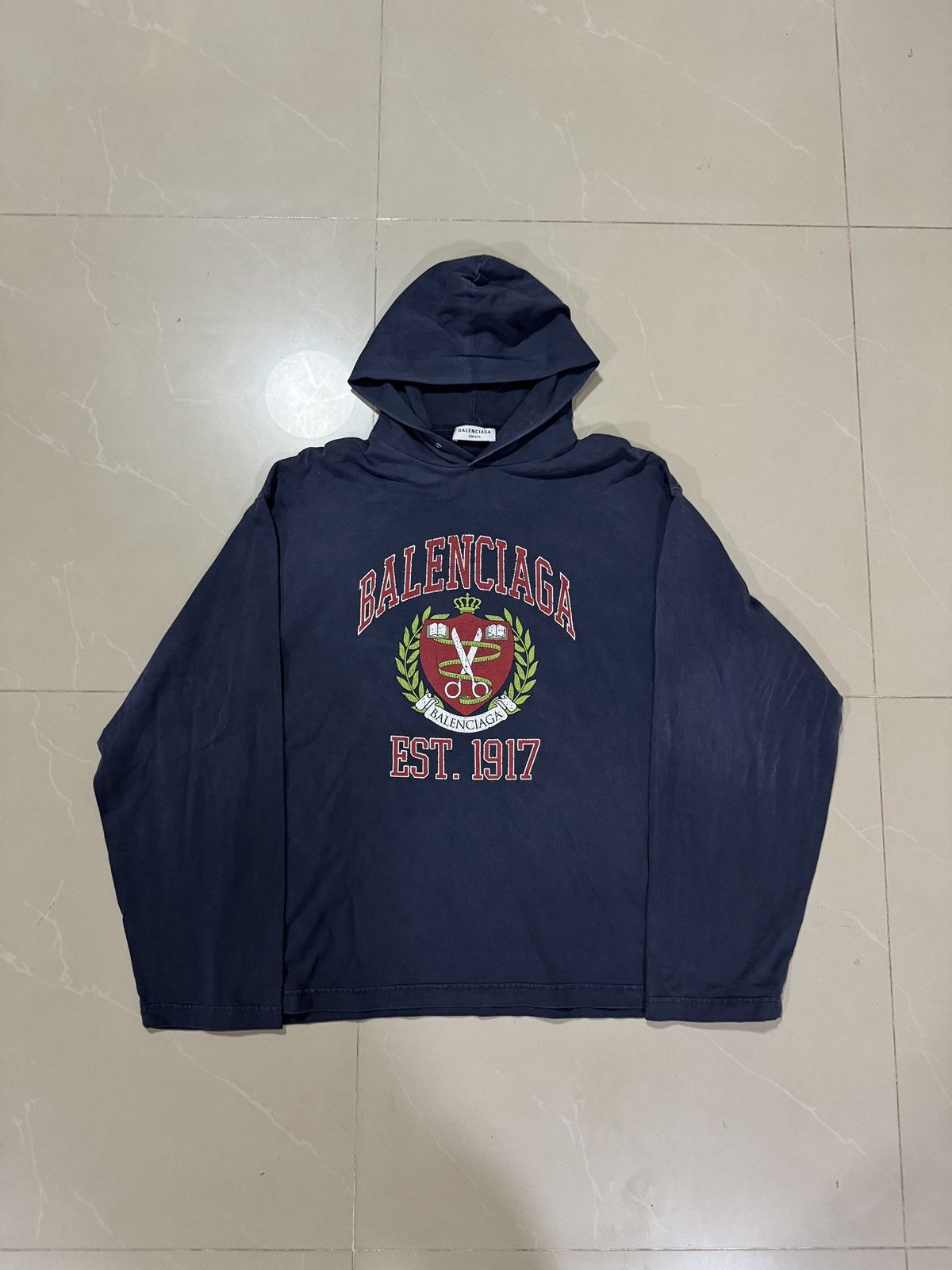 image of Balenciaga College Hoodie By Demna in Navy, Men's (Size Medium)