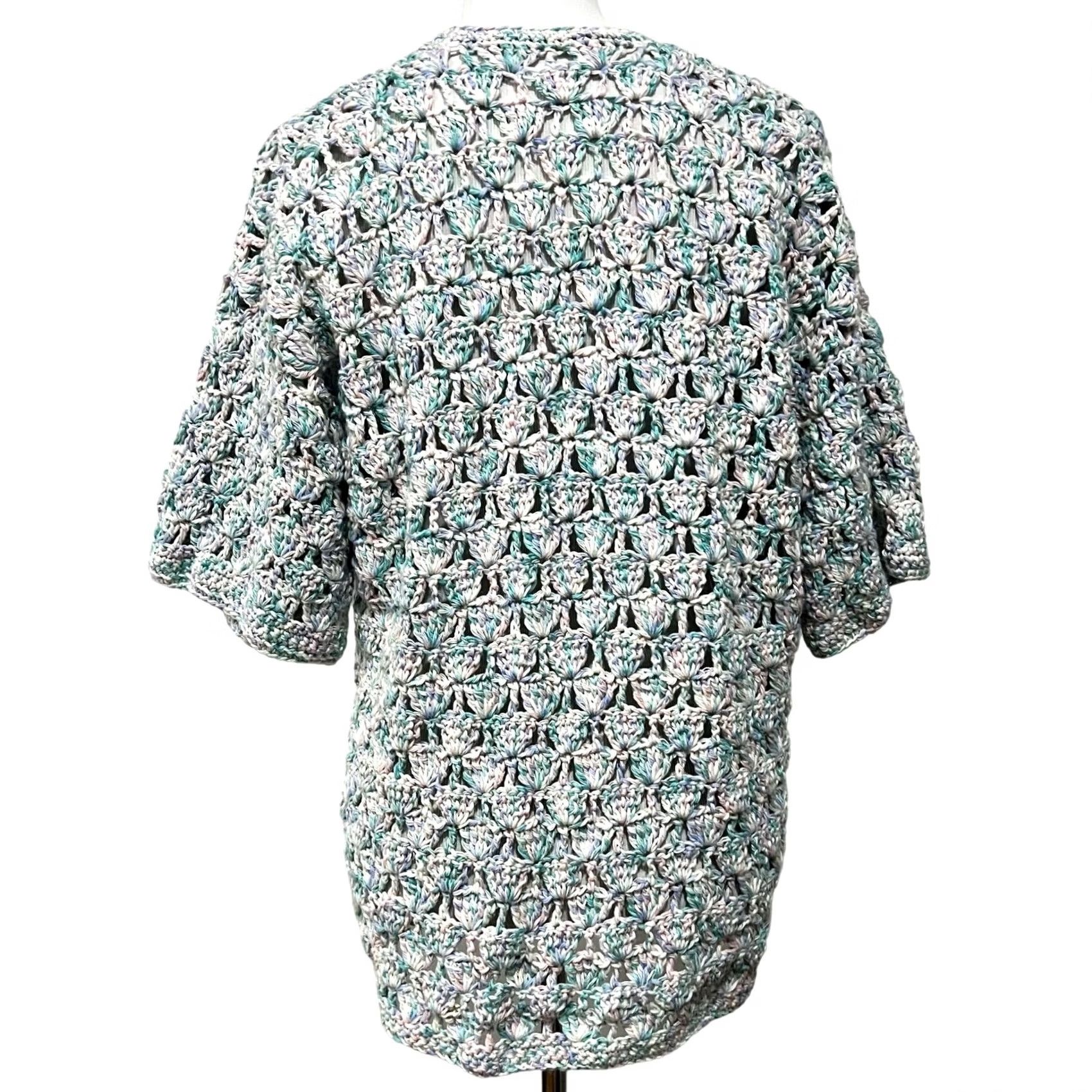 MadeMe Crochet Cardigan Granny Stitch Handmade Sweater Short Sleeve Cotton Women’s Sz L Size L / US 10 / IT 46 - 5 Thumbnail
