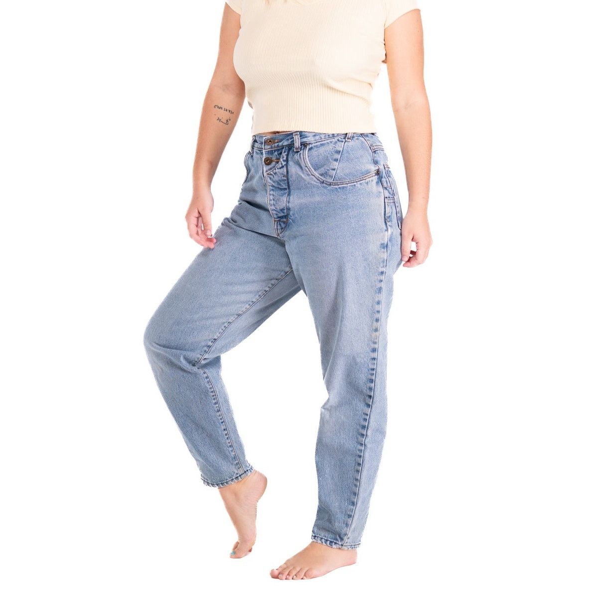 Vintage Vintage 90s Bonjour Light Wash Tapered Mom Jeans Size 30" / US 8 / IT 44 - 4 Thumbnail