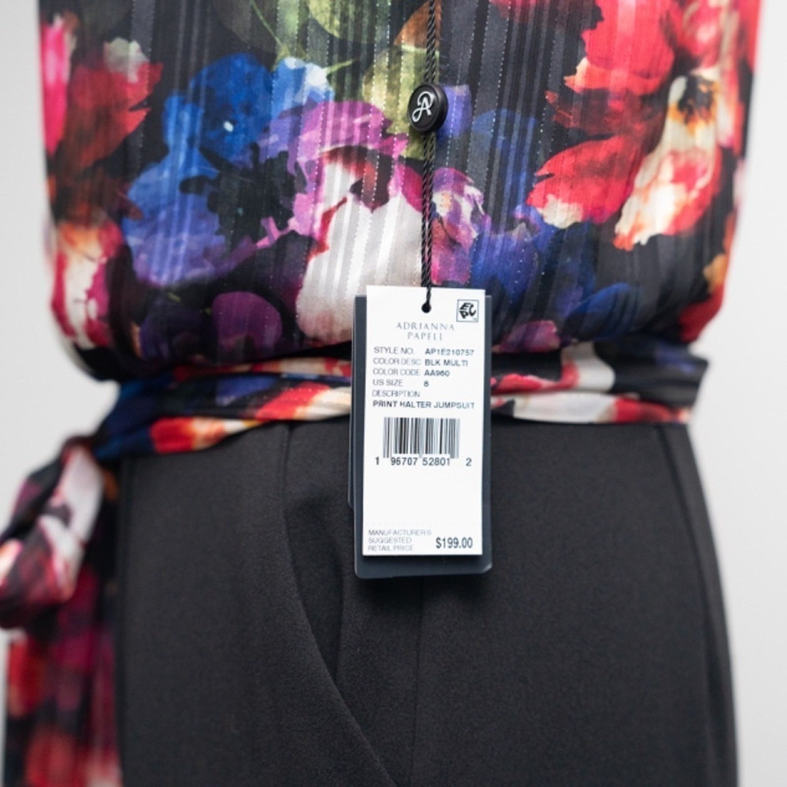 Adrianna Papell Adrianna Papell. Jeweled Mock Neck Floral Halter Jumpsuit. Size 28" / US 6 / IT 42 - 13 Thumbnail
