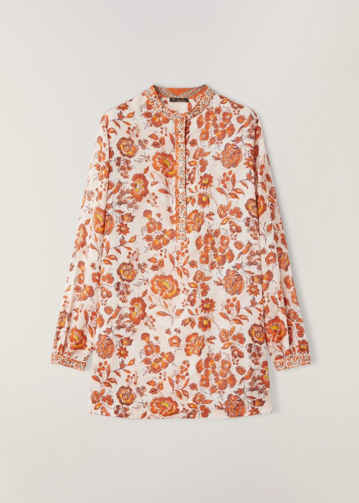 Loro Piana o1srvl11e1224 Satin Olga Shirt in Orange & White Size M / US 6-8 / IT 42-44 - 1 Thumbnail