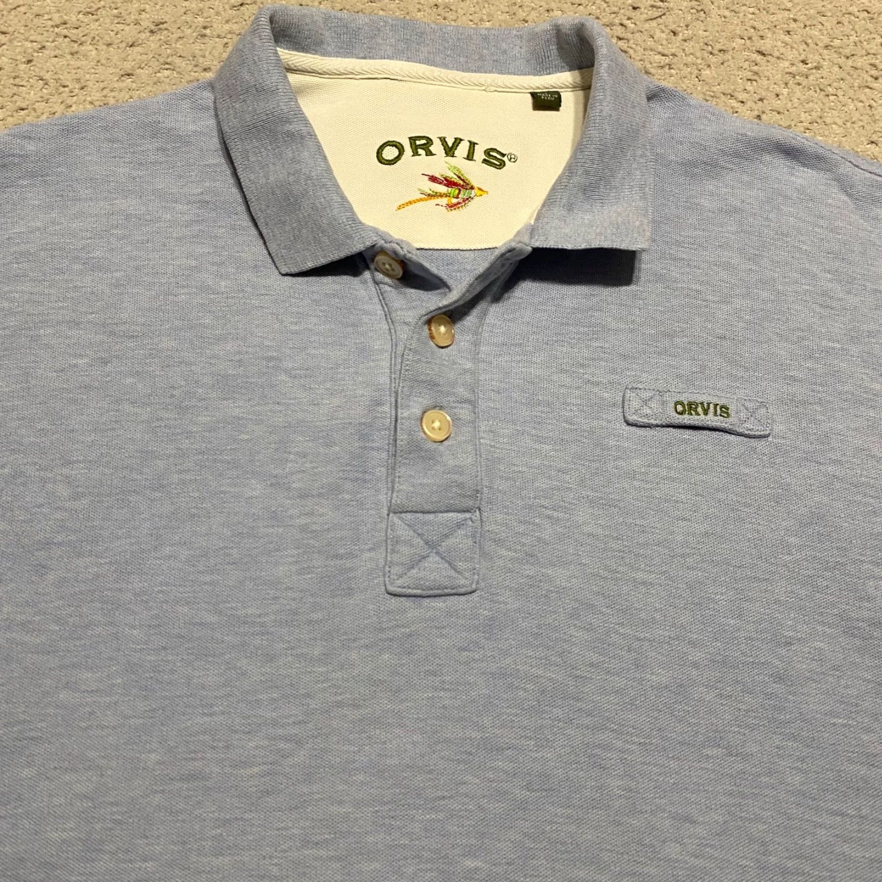 Orvis Orvis Polo Shirt Men's Large Short Sleeve Knit 100% Cotton Blue Solid Golf Regular Size US L / EU 52-54 / 3 - 6 Thumbnail
