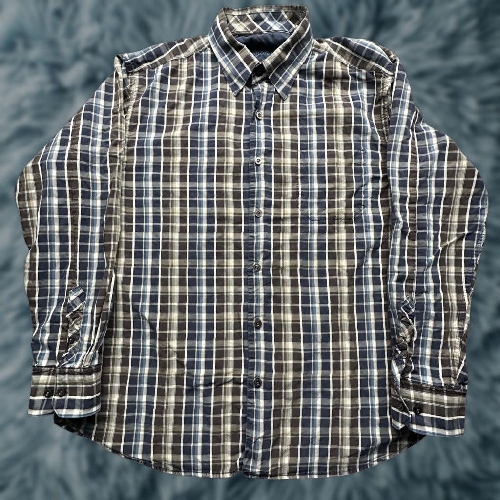 Tommy Bahama Tommy Bahama 100% Silk Long Sleeve Button Down Dress Shirt Mens Large Plaid Navy Shirt Size 42R - 1 Thumbnail