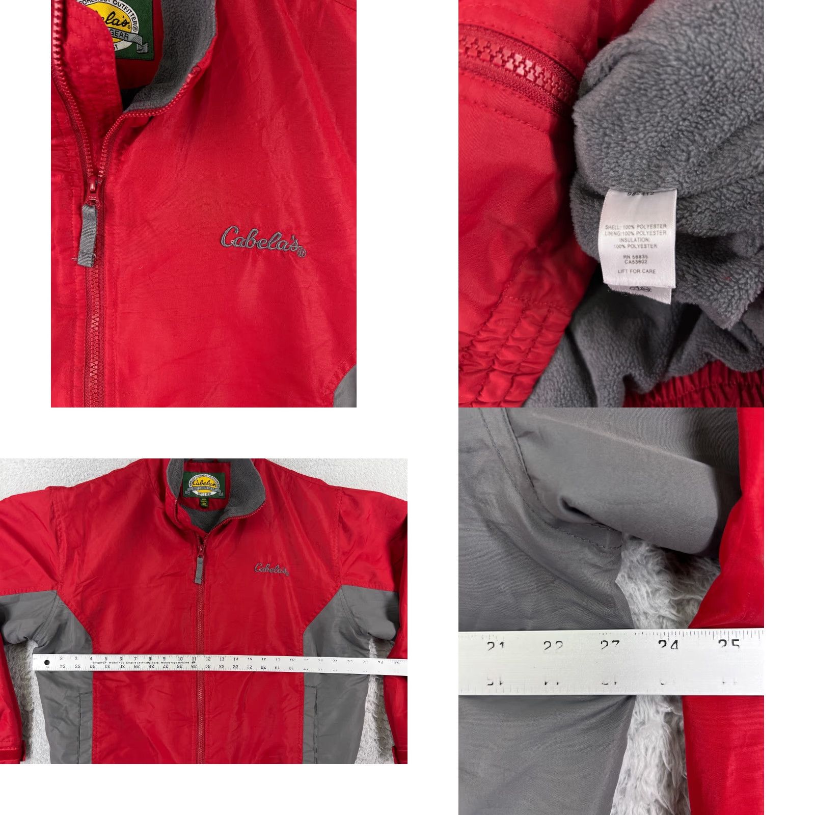 Vintage Cabela's Jacket Mens Medium Red Gray Full Zip Mock Neck Poly Shell Sherpa Lined Size US M / EU 48-50 / 2 - 8 Thumbnail