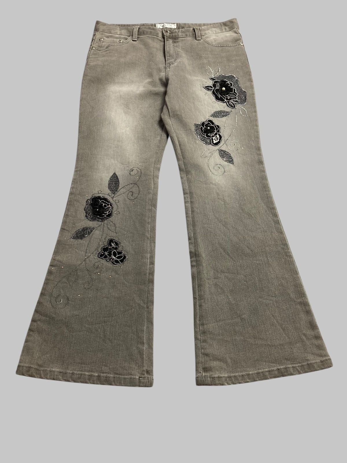 Hysteric Glamour × Japanese Brand × Tornado Mart M.ELEGANCE Flared Flowers Luck Pearl Washed Y2K Jeans💥 Size 32" / US 10 / IT 46 - 1 Thumbnail