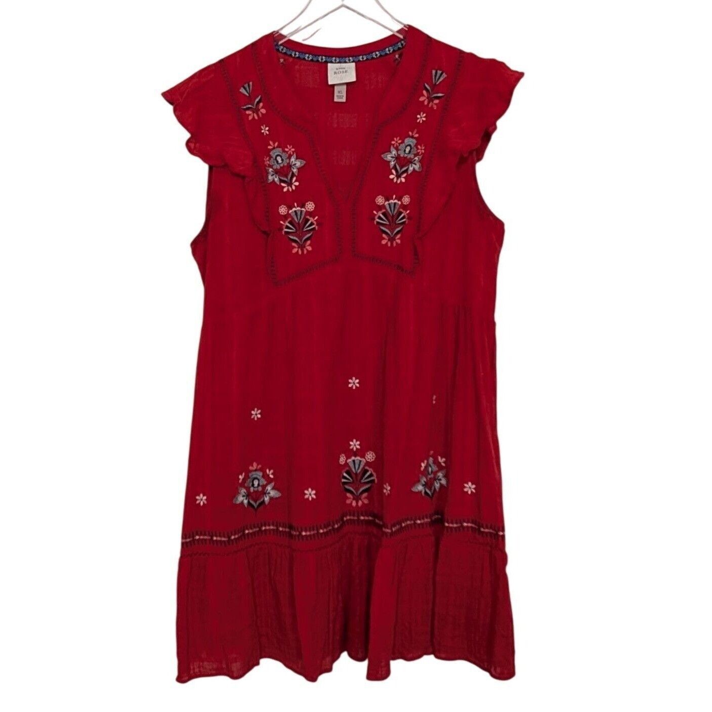 Designer Knox Rose Embroidered Floral Dress Womens Size XL Red Ruffle Size XL / US 12-14 / IT 48-50 - 1 Thumbnail
