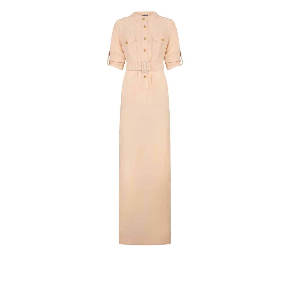 Tom Ford o1loc1c1025 AB3427 Silk Striped Long Polo Dress Light Pink Size M / US 6-8 / IT 42-44 - 1 Thumbnail