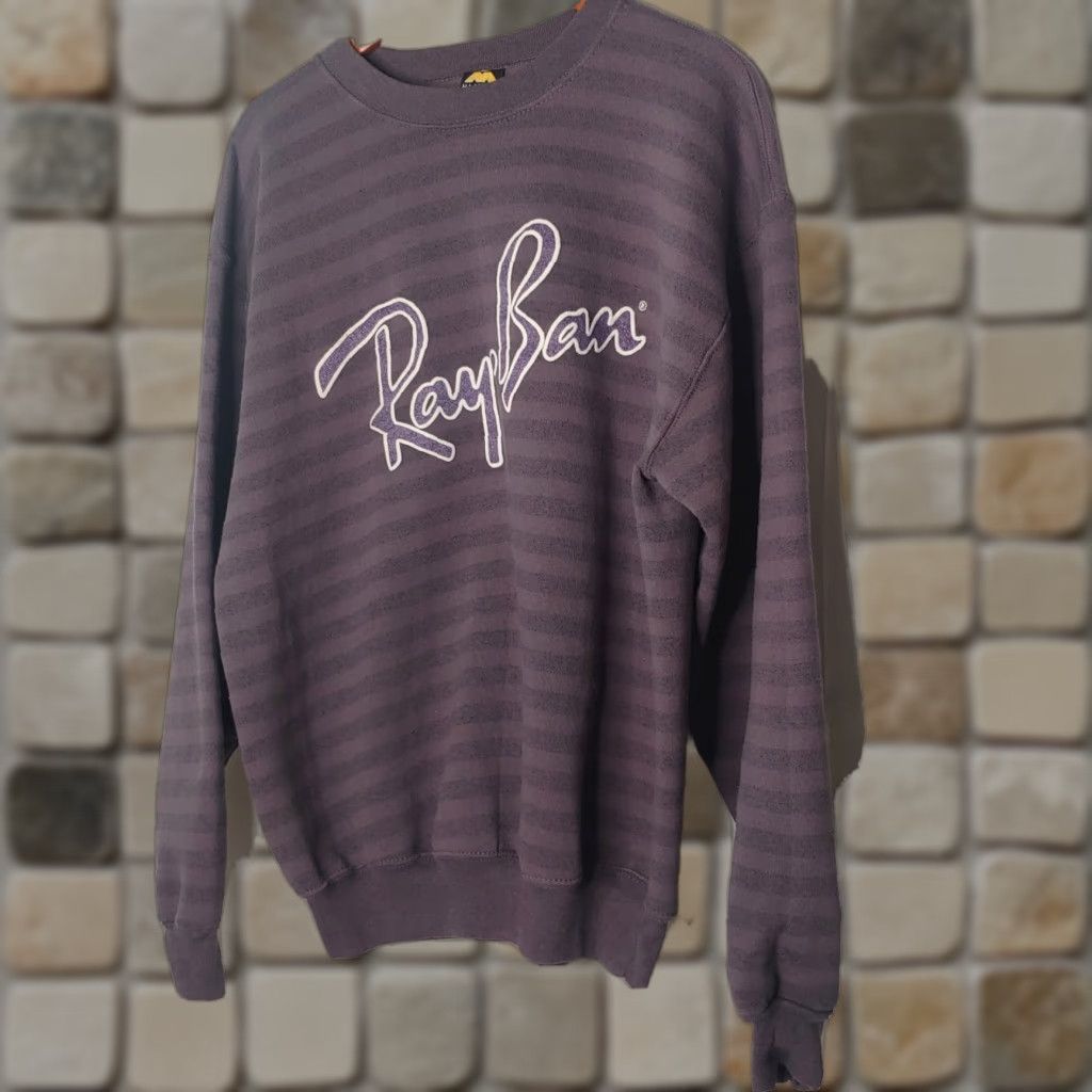 Vintage VINTAGE Ray Ban Sweatshirt XL Striped Purple HL Miller 1990s Retro Crew Neck Mens Size US XL / EU 56 / 4 - 1 Thumbnail