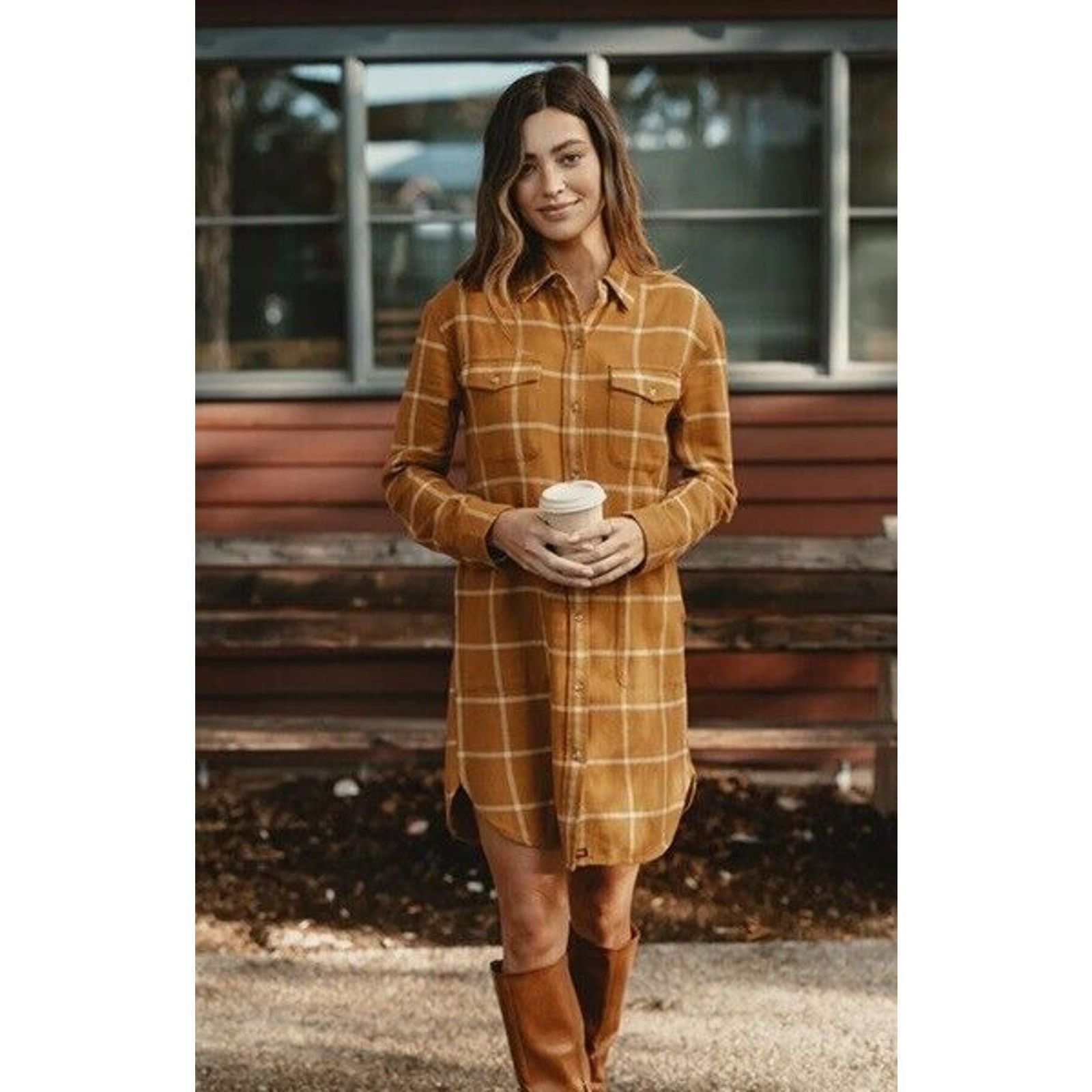 The Mountain NWT THE NORMAL BRAND Mountain Shirt Dress Palomino Plaid XS Size XS / US 0-2 / IT 36-38 - 3 Thumbnail