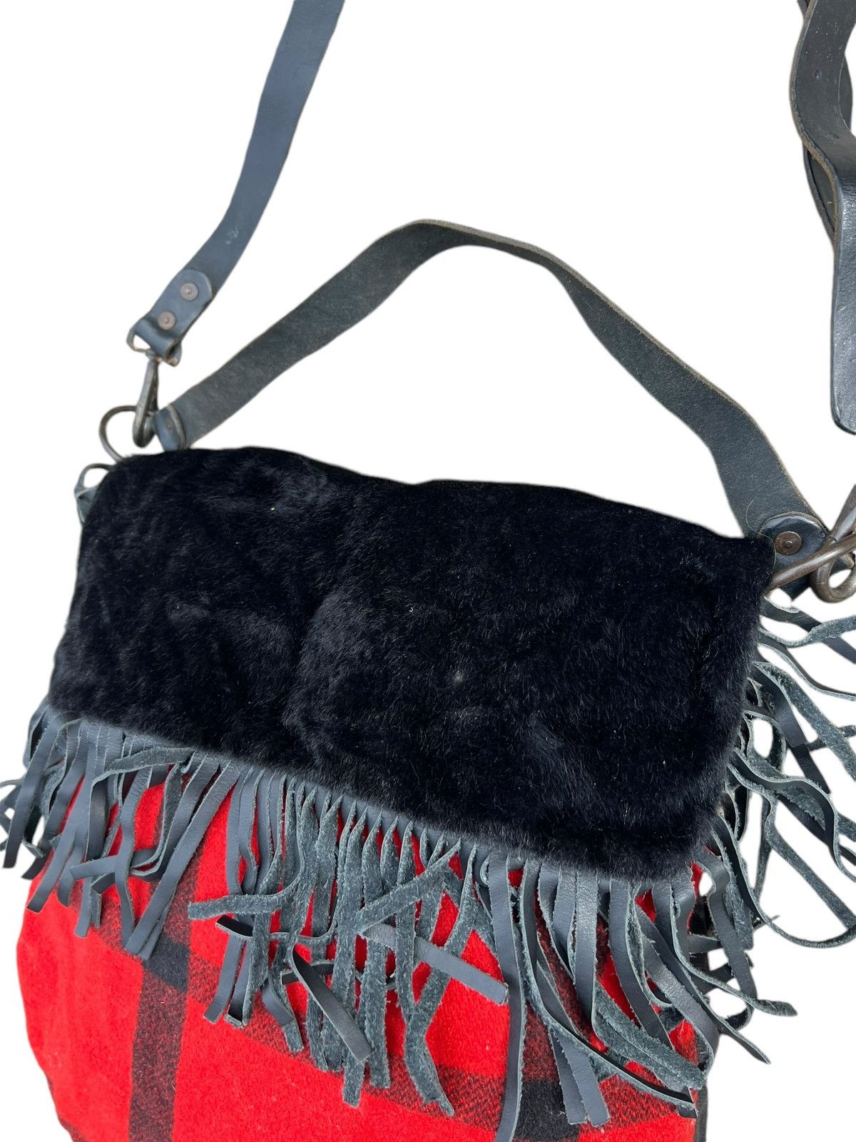 Leather Vintage Ralph Lauren Checks Wool Fringe Leather 2 Way Bag Size ONE SIZE - 8 Thumbnail