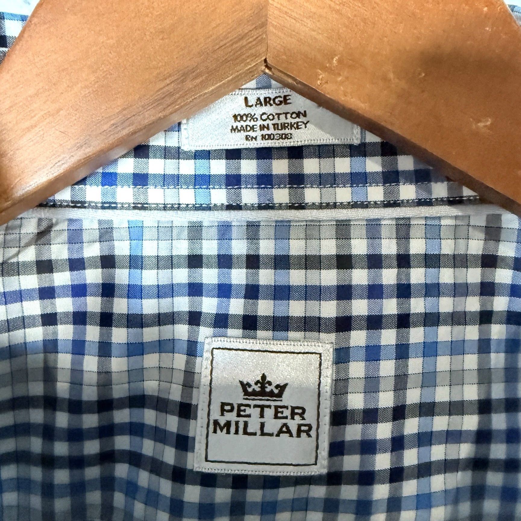 Peter Millar VINTAGE Peter Millar Blue Checkered Short Sleeve Button-Down Shirt Mens Size L Size US 33 - 4 Thumbnail