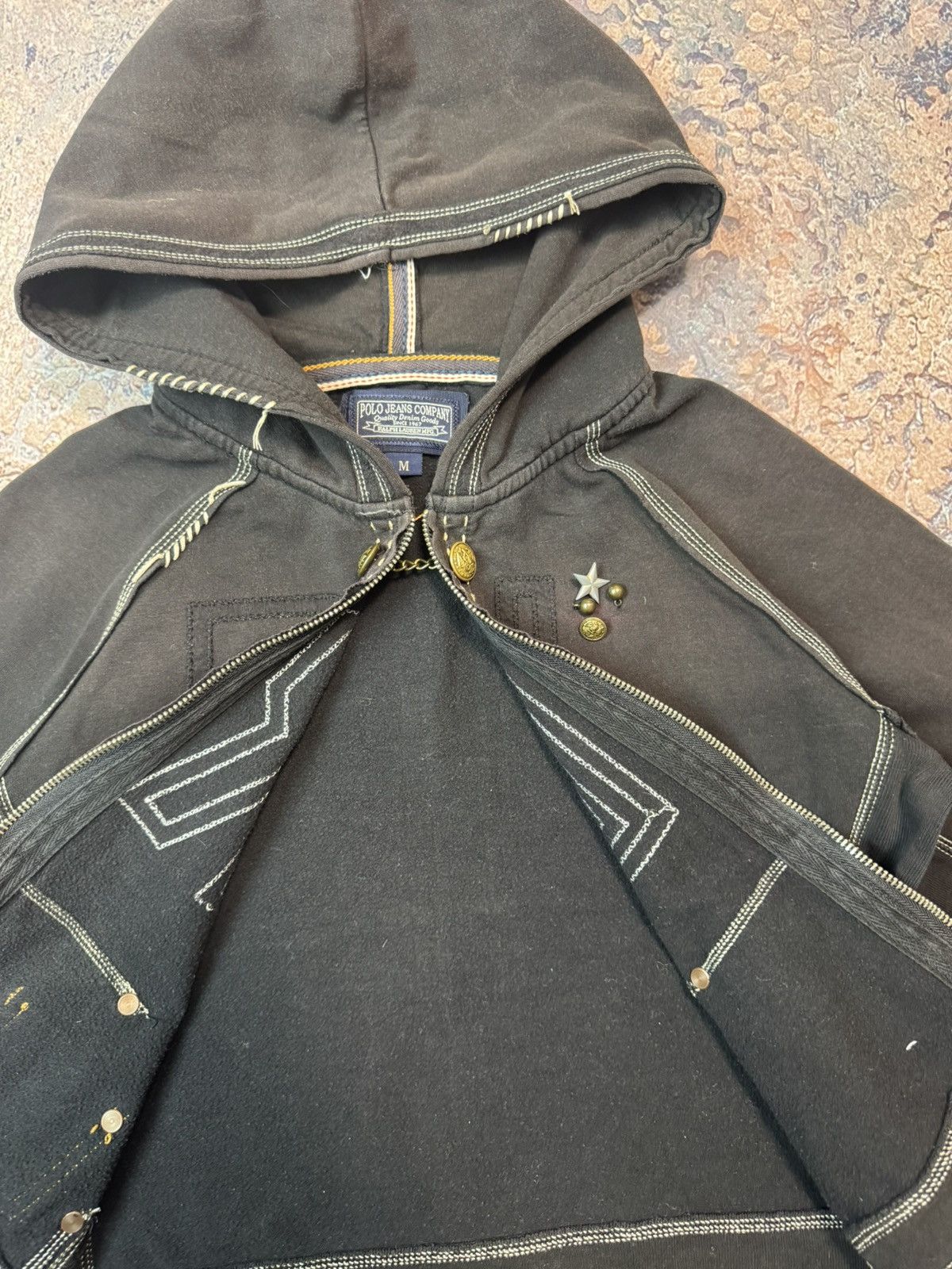 Polo Ralph Lauren Y2K Polo Ralph Lauren White Stitch Big Logo Zip Up Hoodie Size M / US 6-8 / IT 42-44 - 11 Thumbnail