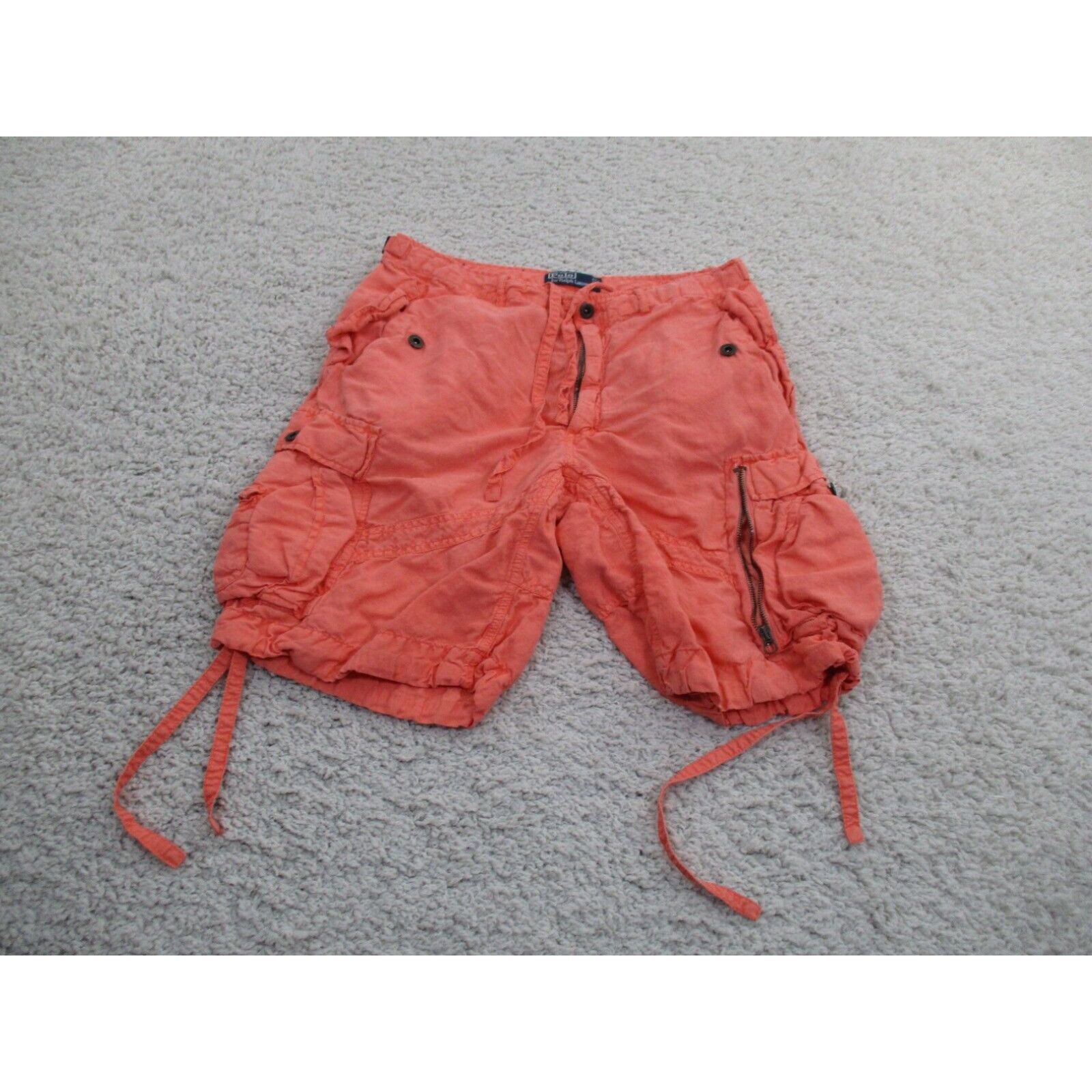 image of Vintage Polo Ralph Laurent Shorts Men 33 Orange Linen Silk Military Cargo Utility in White