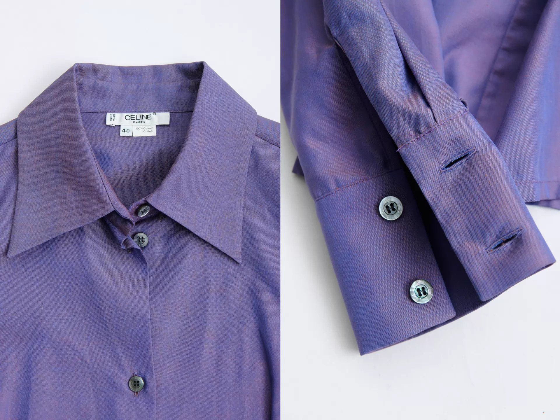 Celine CELINE 80s Purple Iridescent Tailored Shirt Women's Size 40 Size S / US 4 / IT 40 - 9 Thumbnail
